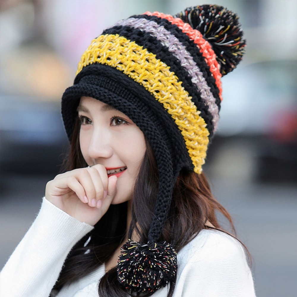 Winter Colorful Knit Pom Pom Hat Fleece Lined - Picture 2 of 6
